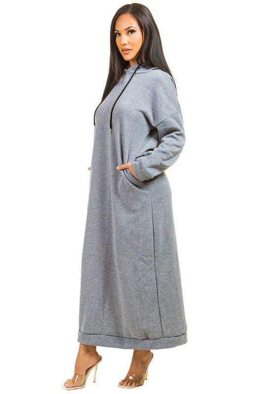 SEXY LONG MAXI HOODIE DRESS