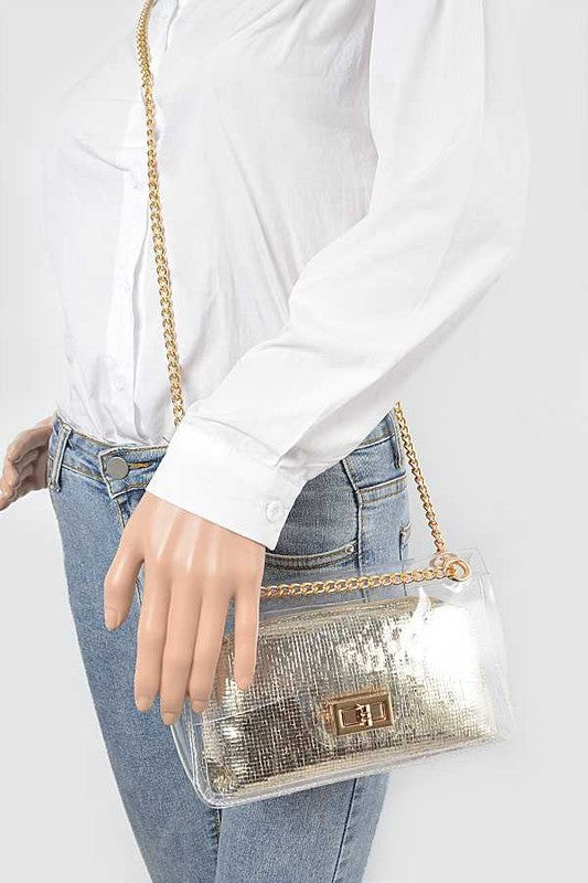 2 In 1 Metallic Pouch Clear Shoulder Bag