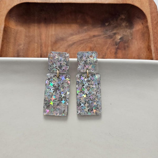 Ida Earrings - Silver Glitter